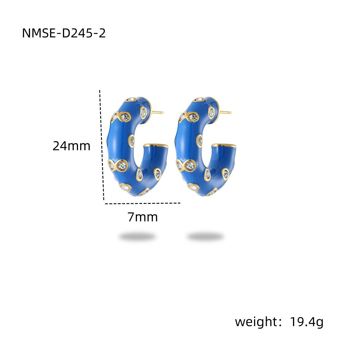 Pendientes de acero de titanio con forma de C, minimalistas y a la moda, para mujer, con acabado esmaltado e incrustaciones de diamantes de imitación
