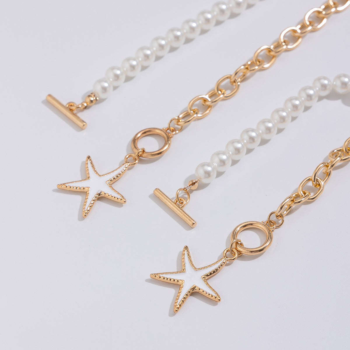 Collar de aleación con diseño de estrella rústica chic y acabado esmaltado para mujer