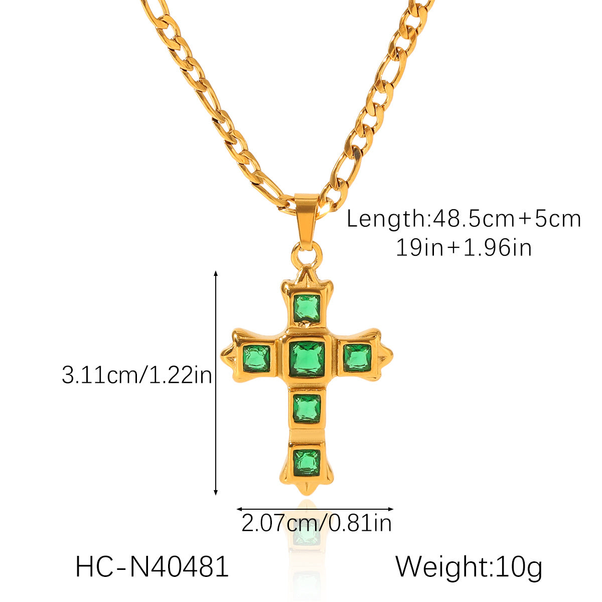 Minimalist Cross Pendant Necklace in Stainless Steel with Zircon Inlay on Figaro Chain for Women