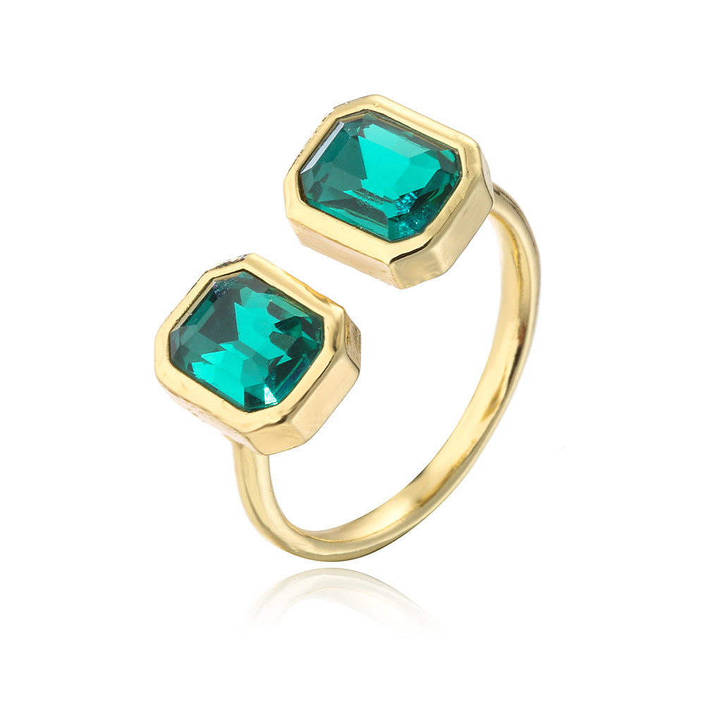 Minimalist Geometric Copper Ring with 18K Gold Plating and Micro-Paved Zirconia for Women