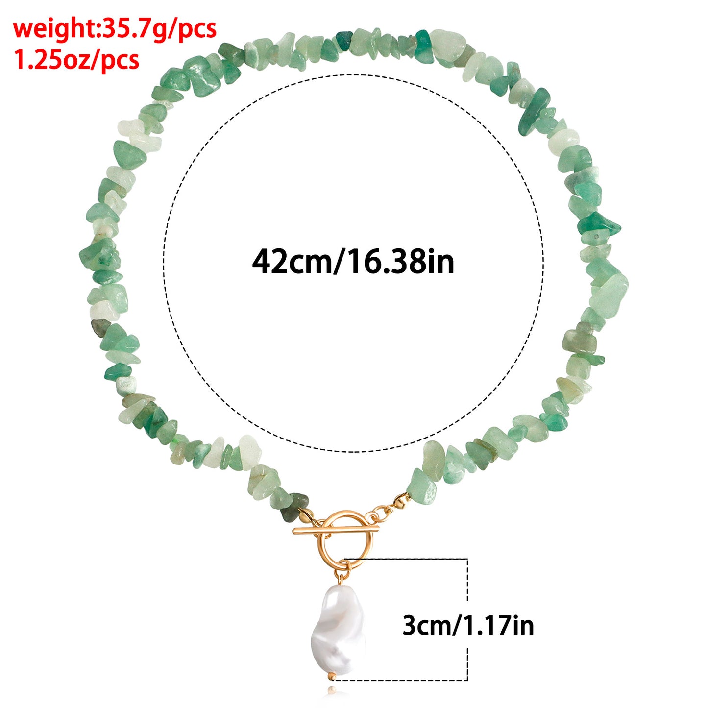 Minimalist Geometric Alloy Necklace with Pearl Accents and Turquoise Green Pendant for Women