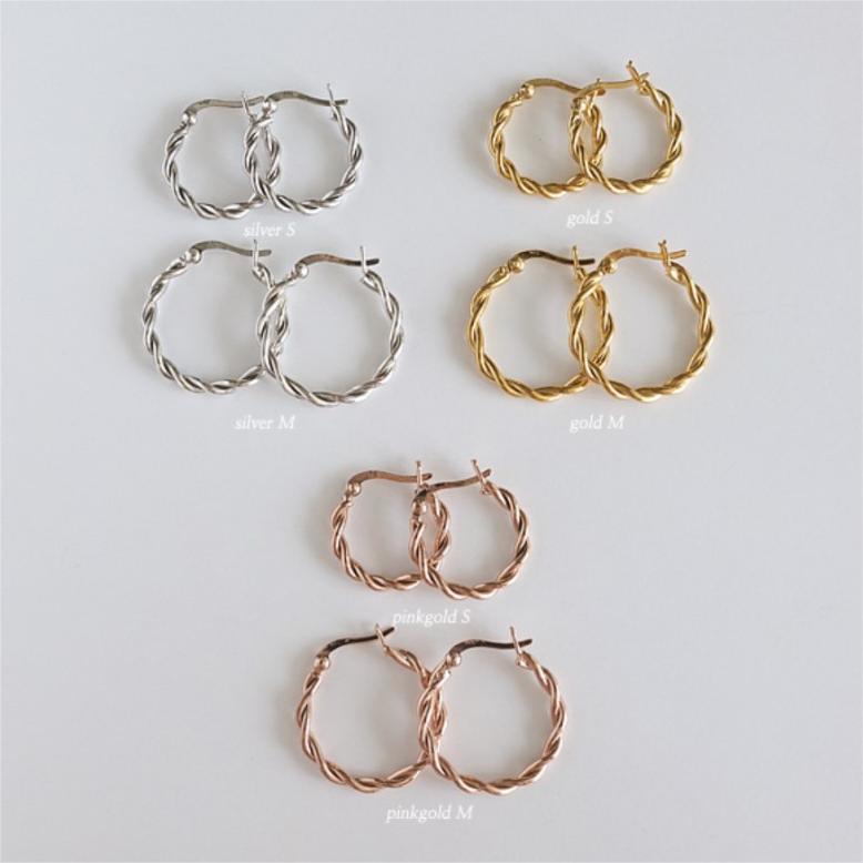 Minimalist Korean Style Twisted Wire Circle Earrings for Women in 925 Sterling Silver with Polished Finish