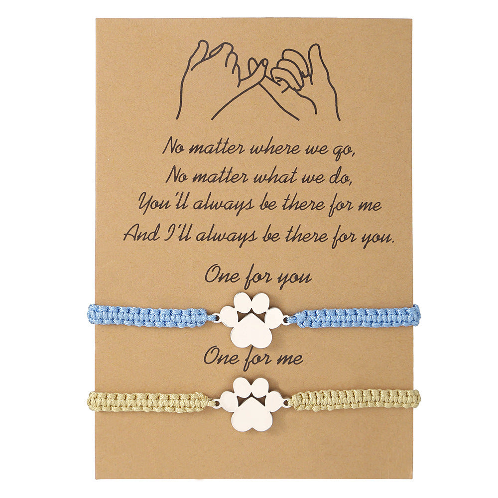 Unique Geometric Heart Titanium Steel Stainless Steel Handmade Beading Bracelet with Wax Cord and Card