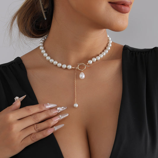 Minimalist Geometric Teardrop Alloy Plated Necklace with Tassel and OT Clasp for Women