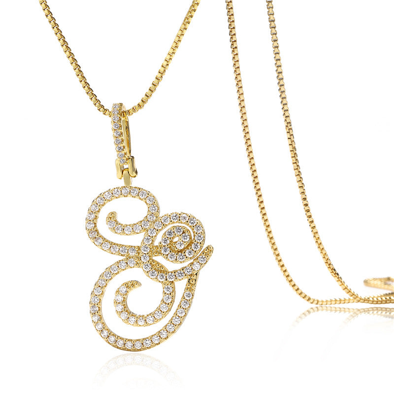 Minimalist Geometric Letter Pendant Necklace in Brass with Micro-Pavé Setting on Box Chain
