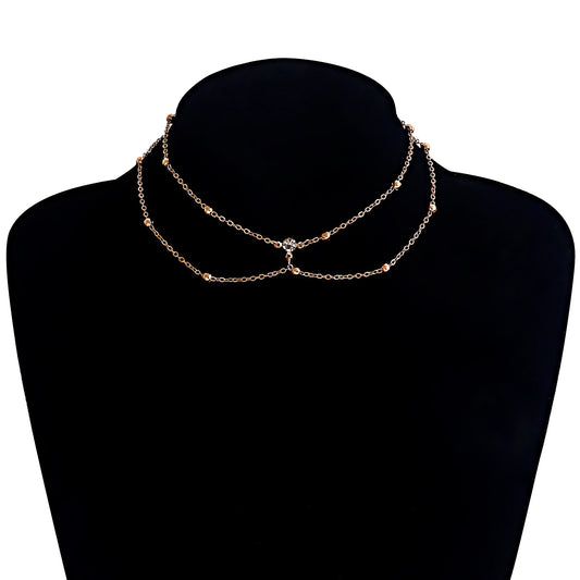 Collar geométrico con colgante y borla, cuerpo de aleación y acabado chapado, cadena de clavícula en capas de estilo natural para mujer