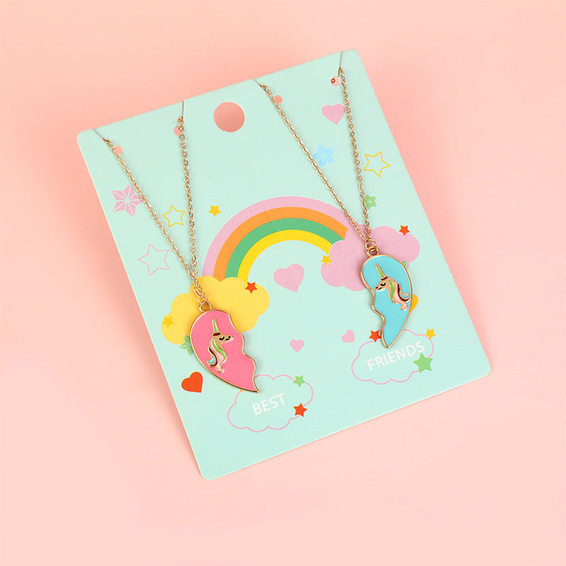 Collana in lega smaltata a forma di cuore minimalista con catena a croce per bambini e ragazzi