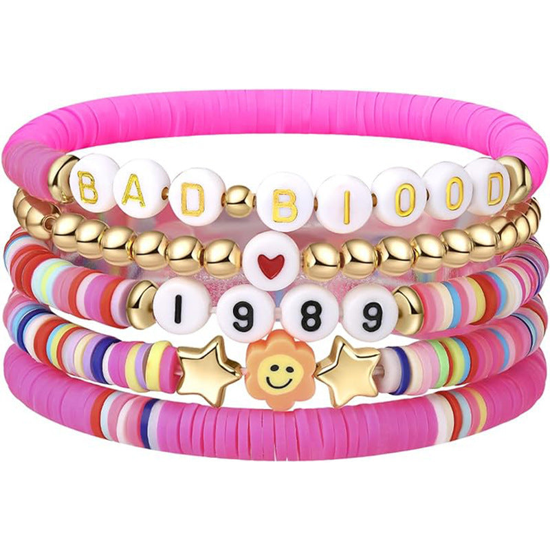 Casual Letter Resin Bracelet Set Unisex