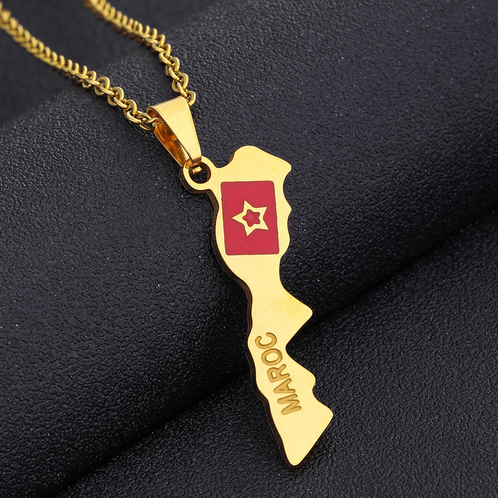 Collar con colgante de esmalte marroquí geométrico minimalista de acero inoxidable con cadena O para uso unisex