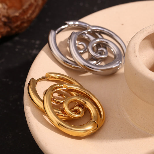 Minimalist Spiral Snail Earrings for Women Stainless Steel with 18K Gold Plating Geometric Design Fashion Office Wear
