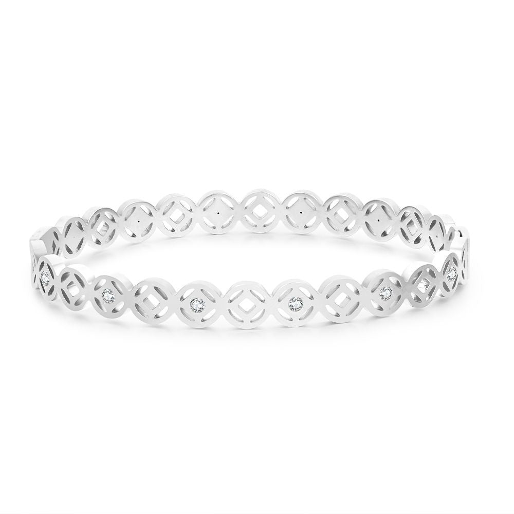 Fashion Geometric Hollow Rhinestone Plated Titanium Steel Bracelet