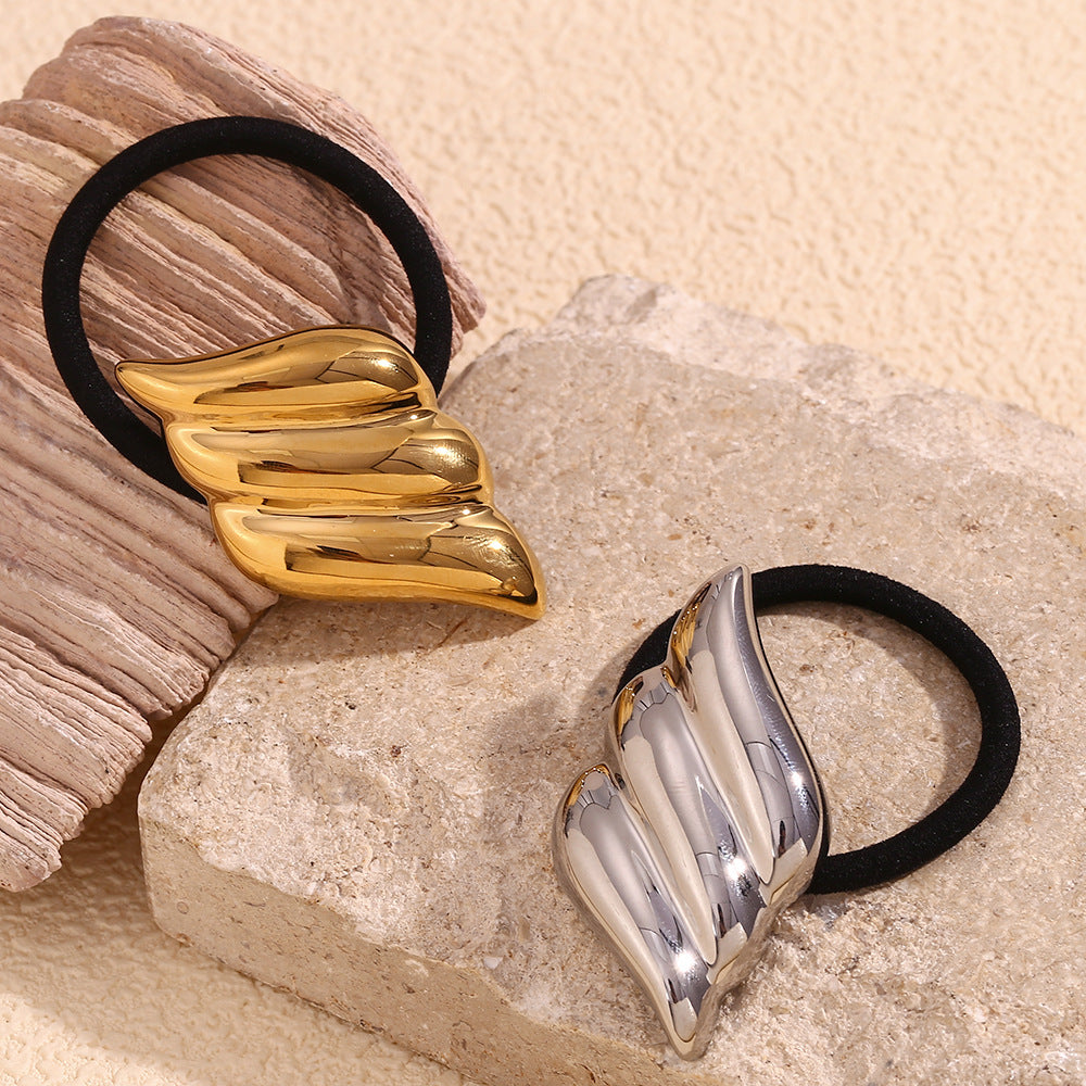 Minimalist Wing-Shaped Stainless Steel Hair Tie with 18K Gold Plating for Women