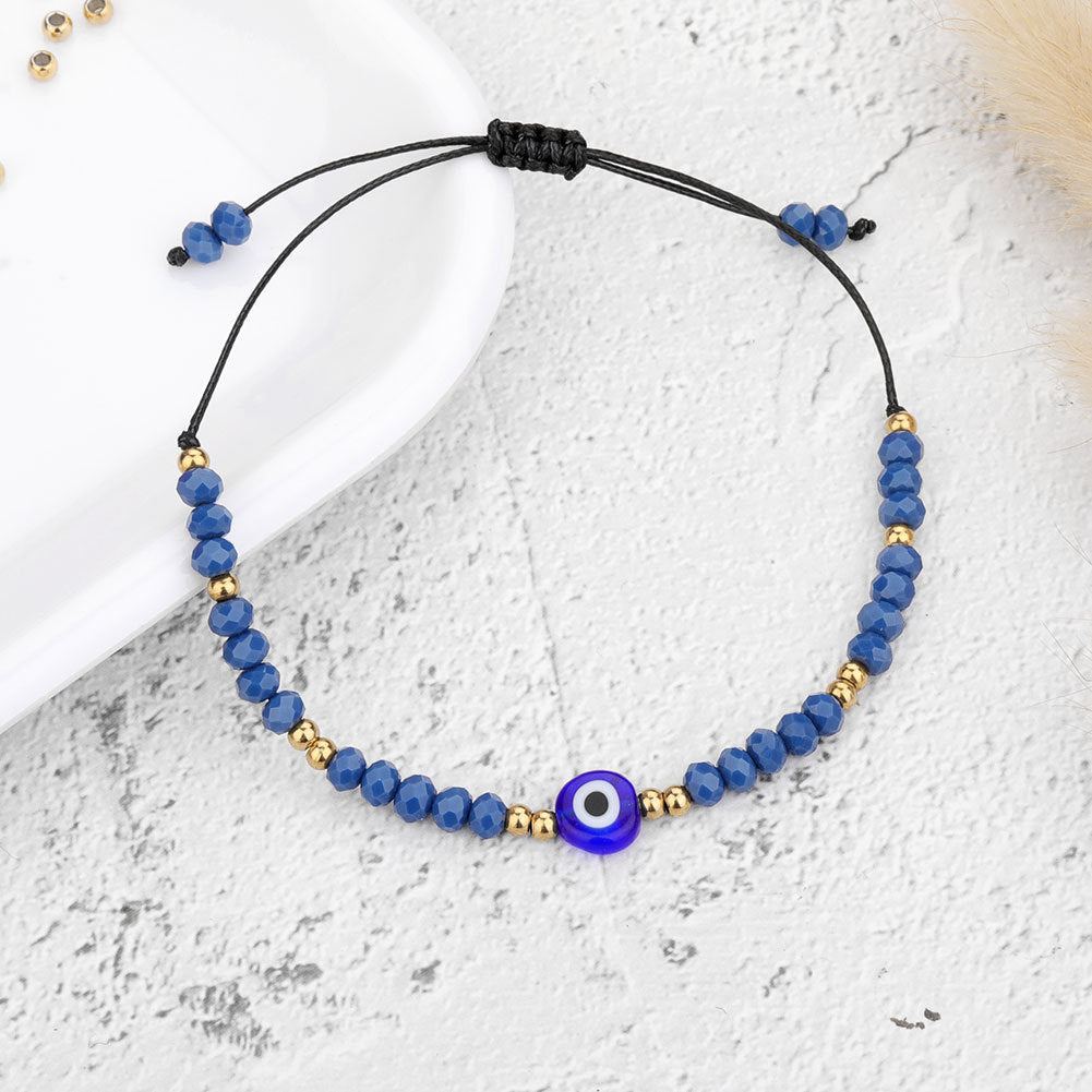 Evil Eye Heart Crystal Beaded Bracelet Stainless Steel Plated Women's Jewelry
