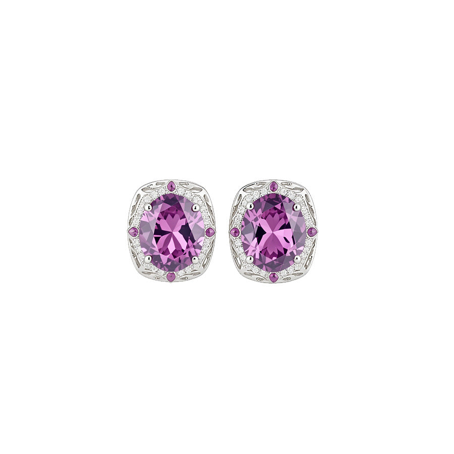 Elegante conjunto de pendientes y anillo de cobre con circonitas ovaladas para mujer, con estampado floral y estilo de lujo minimalista a la moda