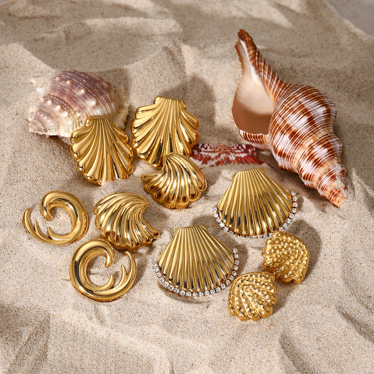 Trendy Natural Shell-Shaped Stainless Steel and Titanium Steel Plated Earrings