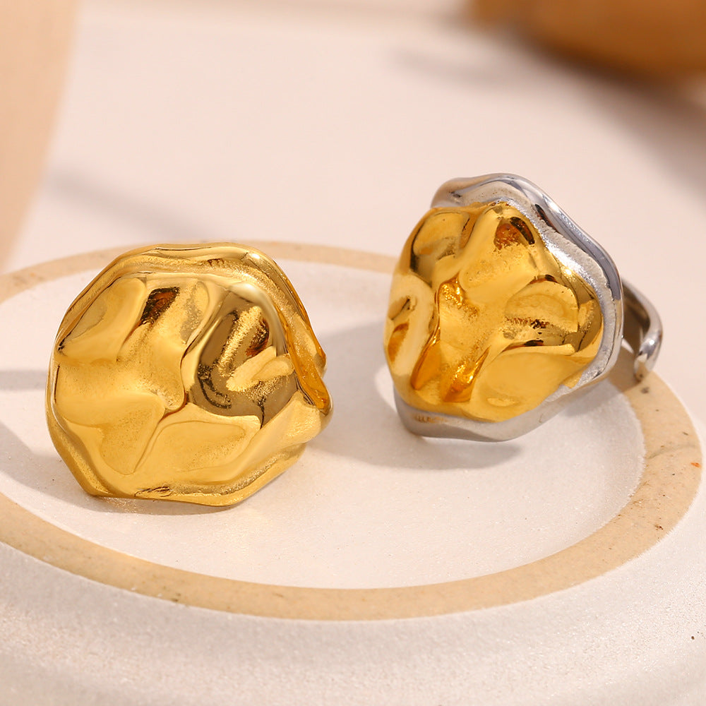 Fashion Geometric Stainless Steel Ring with 18K Gold Plating and Snake Head Design for Women