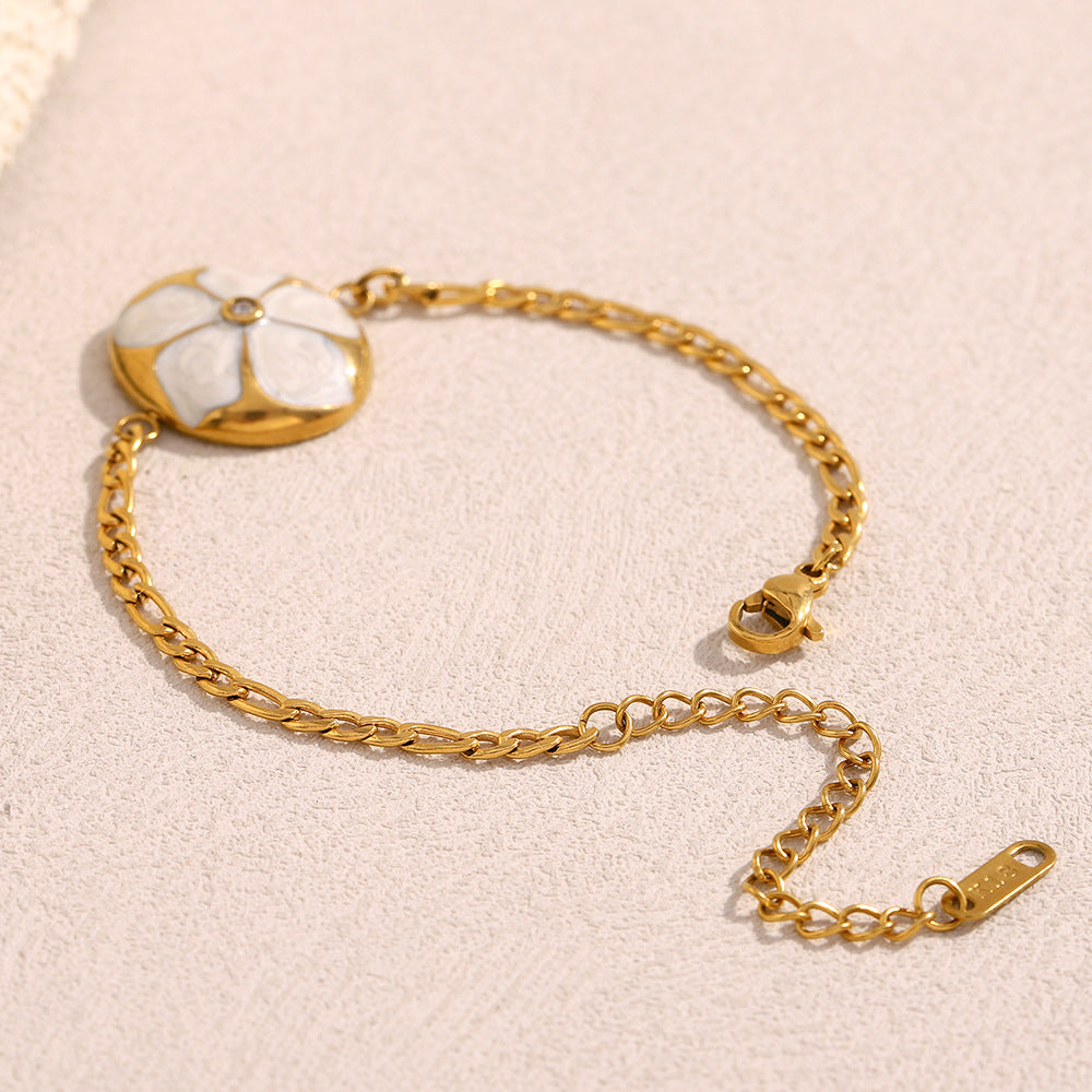 Conjunto de Collar con Colgante Floral de Moda con Cadena de Acero Inoxidable y Chapado en Oro de 18K para Mujer