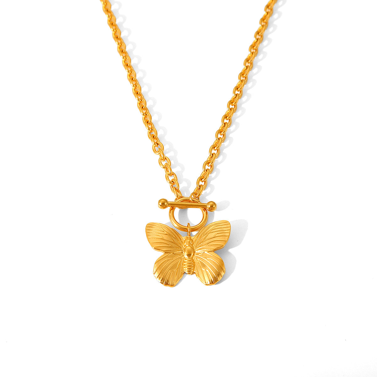 Collar con colgante de mariposa estilo Ins para mujer de acero inoxidable con acabado chapado y detalles de perlas