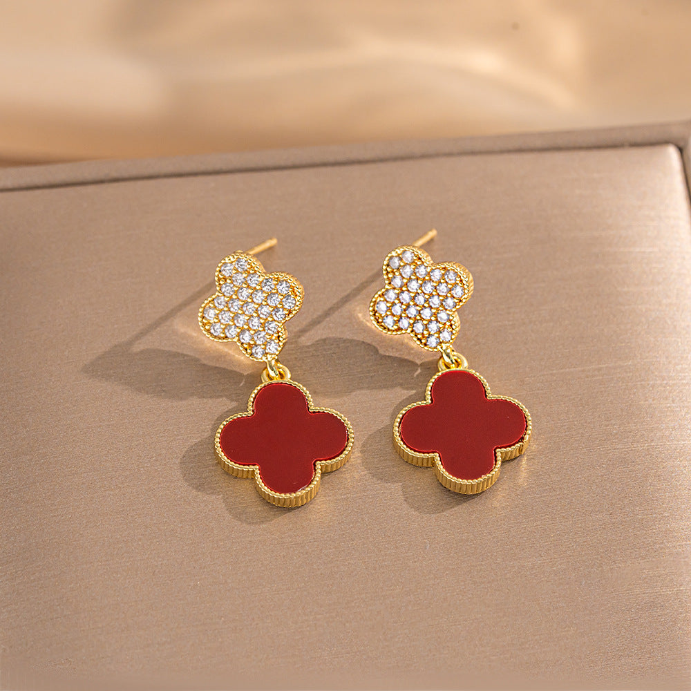 Set collana di lusso in acciaio al titanio geometrico con dettagli in strass micro-pavé e catena a maglie ovali per donna