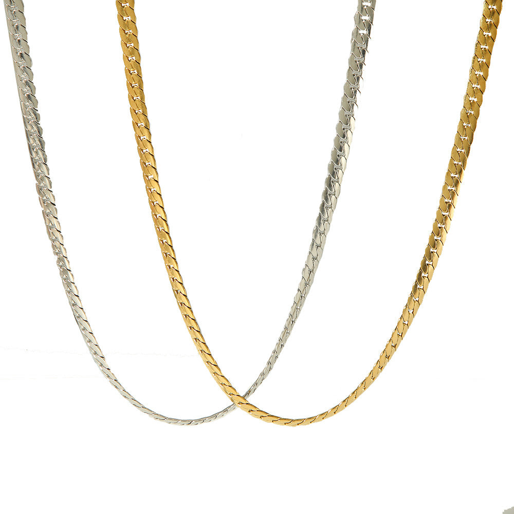 Collana con Pendente Geometrico Minimalista Retrò in Acciaio al Titanio Placcato Oro 18K su Catena Snake per Donna e Uomo