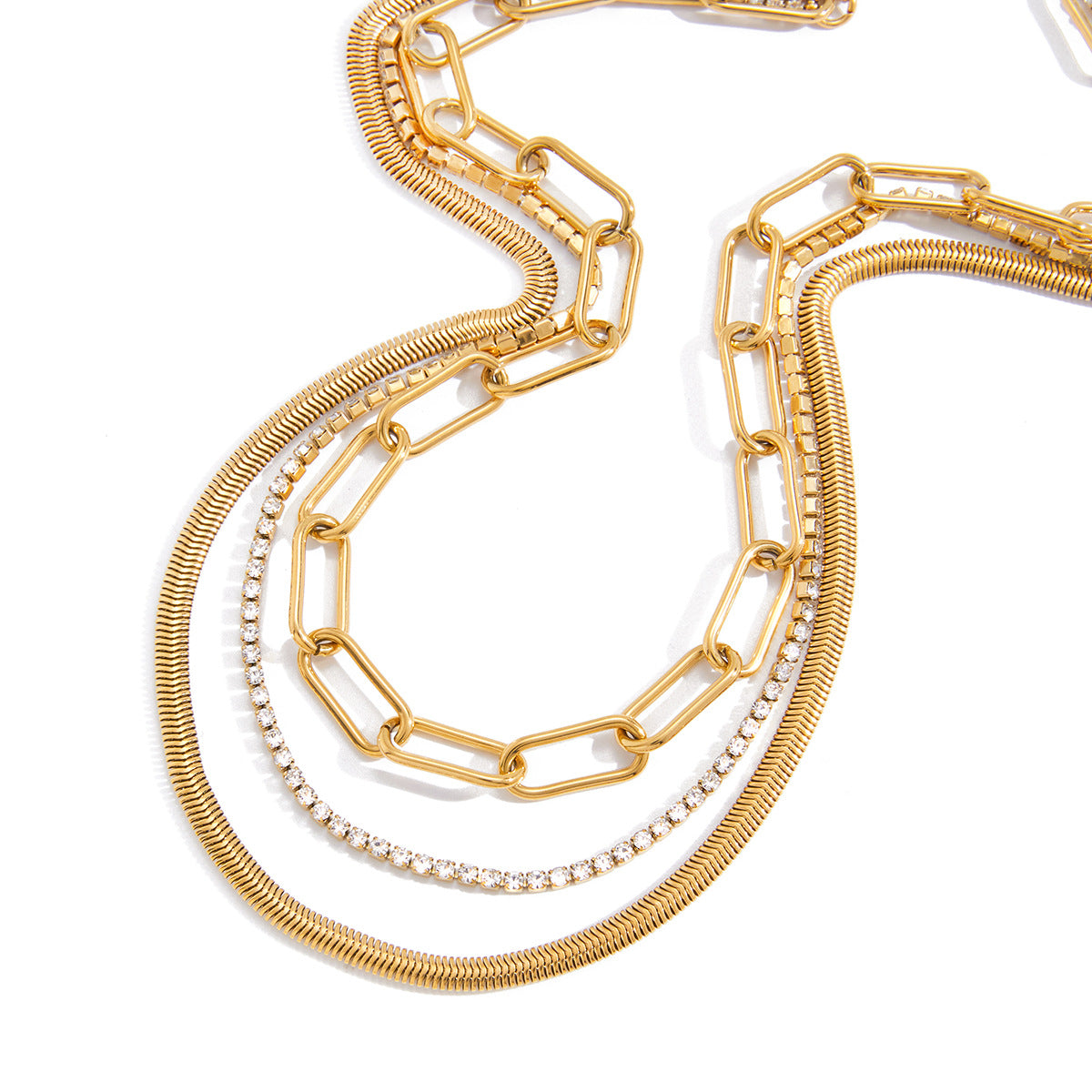 Collar de cadena de serpiente de acero inoxidable geométrico con colgante de acero de titanio y chapado en oro al vacío PVD para mujer