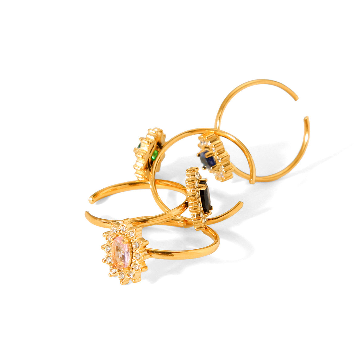 Anello da Donna Minimalista Geometrico in Acciaio al Titanio con Intarsi in Strass e Finitura Placcata