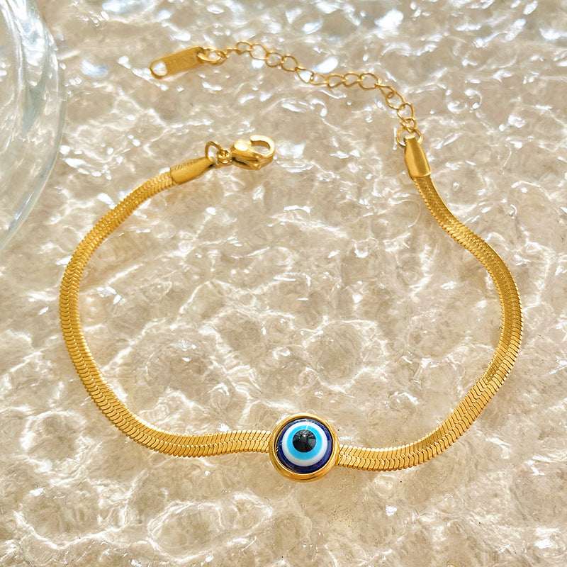 Minimalist Luxury Evil Eye Snake Chain Bracelet Titanium Steel Plated Unisex