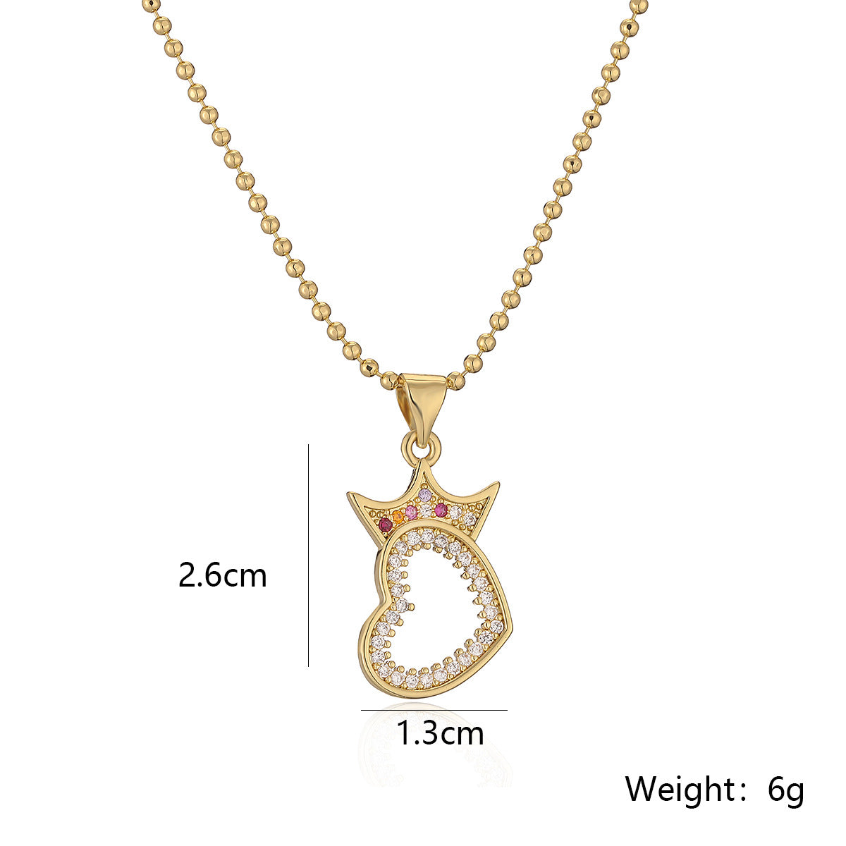 Minimalist Heart-Shaped Copper Pendant Necklace with 18K Gold Plating and Zircon Crown Accent for Women