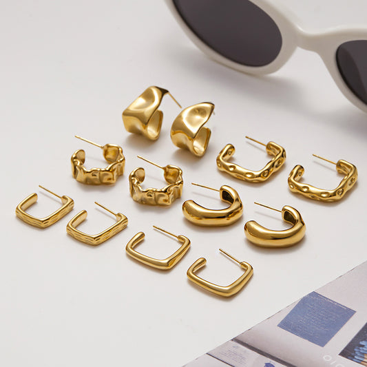 Pendientes minimalistas de acero inoxidable con forma de C geométrica y acabado chapado para mujer