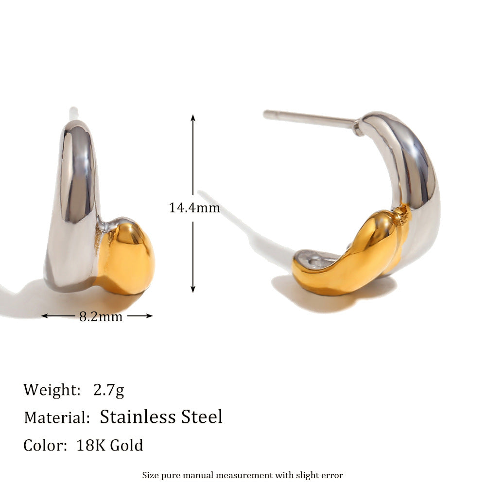 Minimalist Geometric Stainless Steel Ear Rings with 18K Gold Plating Dual-Tone Double-Layer Design