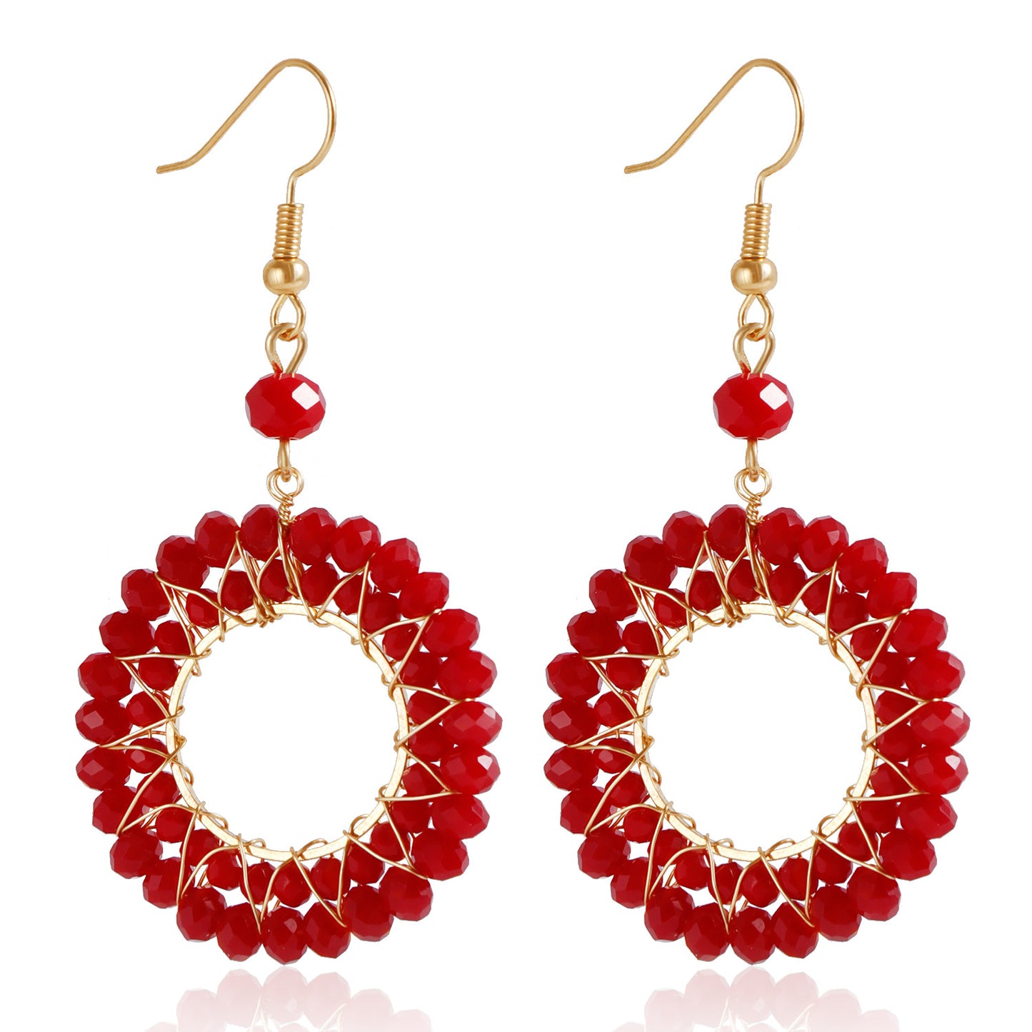 Pendientes de aro tejidos de cristal coloridos para mujer con forma geométrica y acabado galvanizado