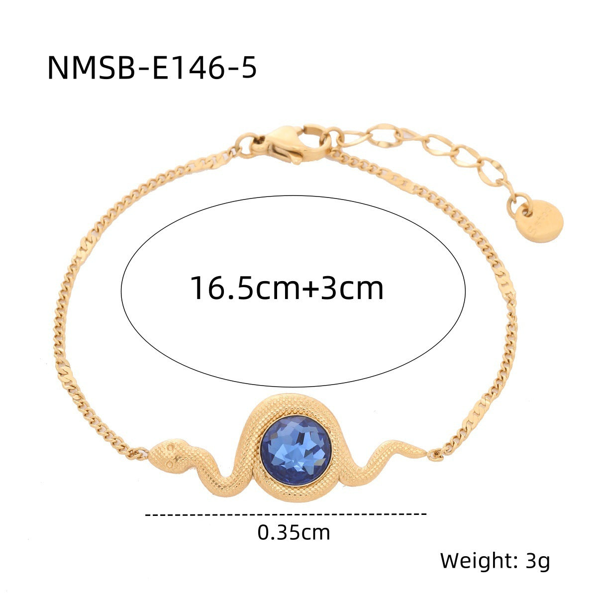 Bracciale in Acciaio al Titanio a Forma di Serpente da Donna con Intarsio in Zircone Blu e Finitura Galvanica Sottovuoto, Accessorio di Moda Minimalista Retrò