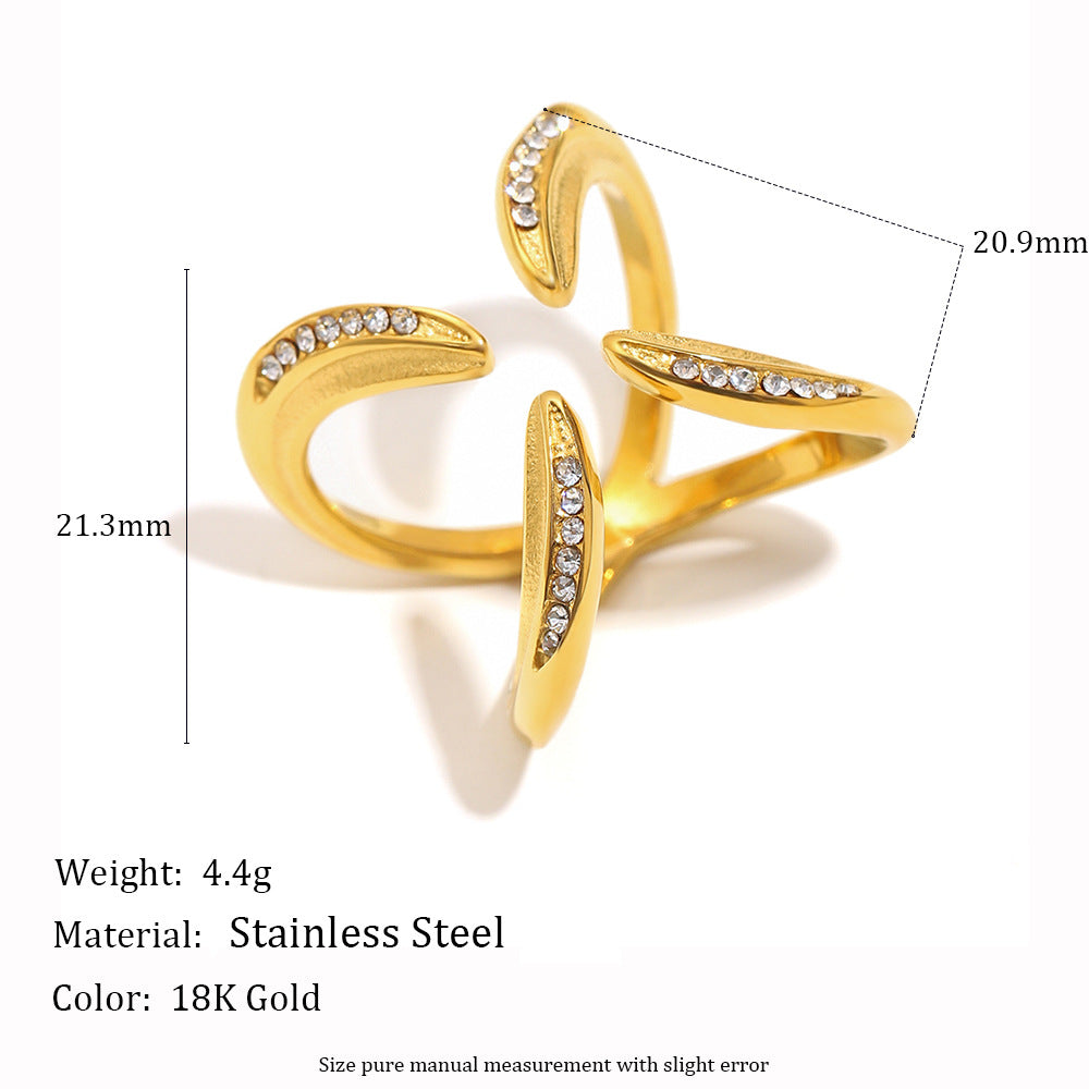 Minimalist Geometric Stainless Steel Ring with 18K Gold Plating Adjustable Open Band for Women