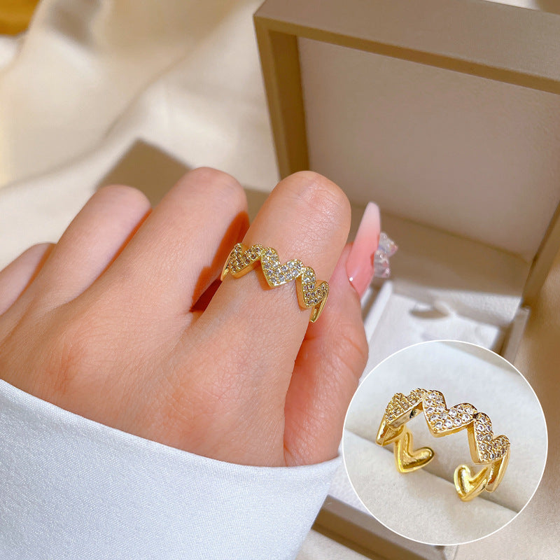 Minimalist Sweet Geometric Round Brass Plated Rhinestone Ring for Women and Men