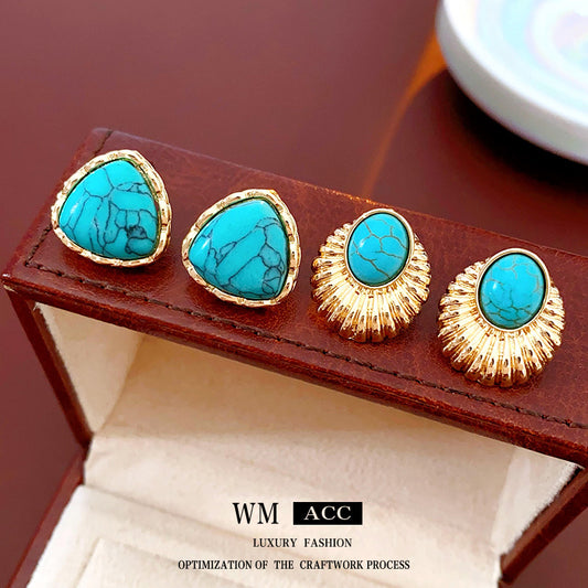 Vintage Geometric Stud Earrings in Alloy with Plated Finish for Women, Minimalist and Elegant Everyday Wear