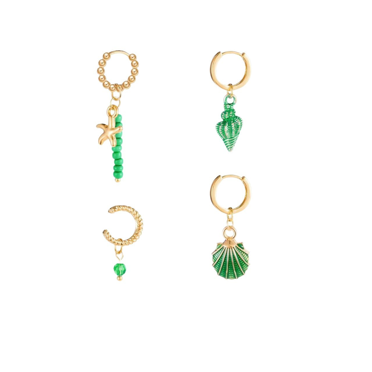 Casual Star Shaped Alloy Plated Shell Ear Cuff and Beaded Earring Set for Women