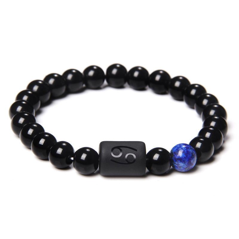 Unisex Adjustable 8mm White Crystal Tiger Eye Obsidian Zodiac Beaded Bracelet