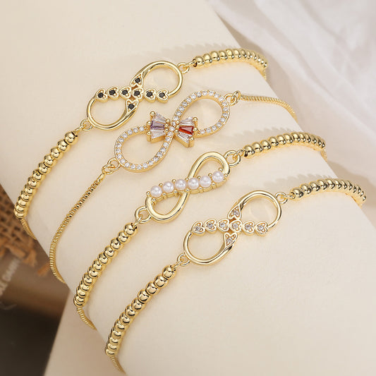 Vintage Minimalist Geometric Brass Gold Plated Cubic Zirconia Adjustable Bracelet for Women