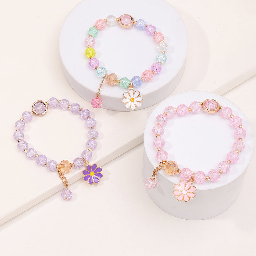 Braccialetto per bambine con perline di vetro a forma di margherita, design floreale, gioielli fatti a mano in stile principessa