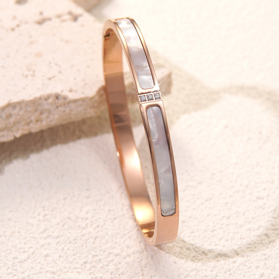Minimalist Elegant Rose Gold Plated Round Geometric Stainless Steel Titanium Steel Bracelet for Women
