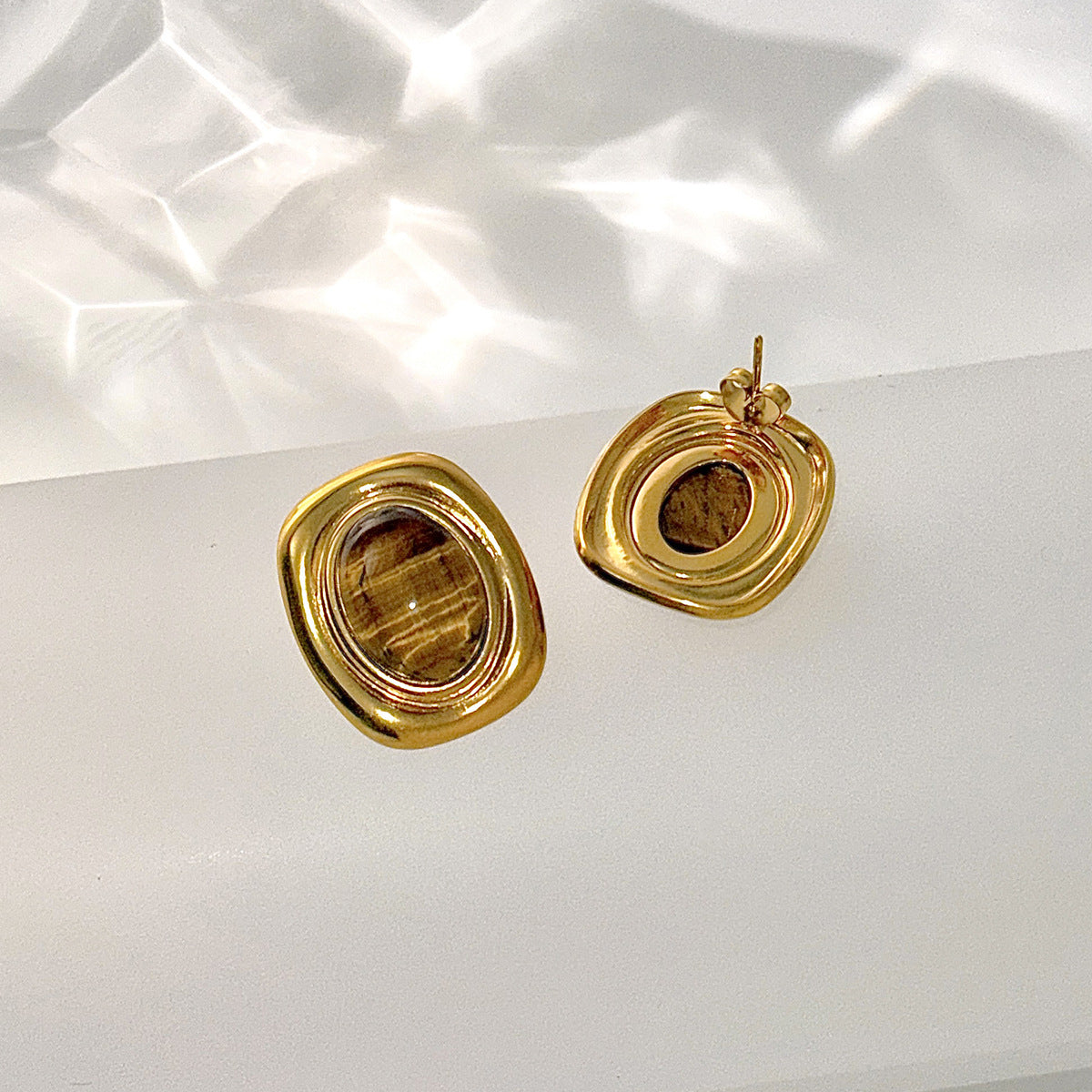 Vintage Geometric Oval Stainless Steel Earrings PVD Plated for Women
