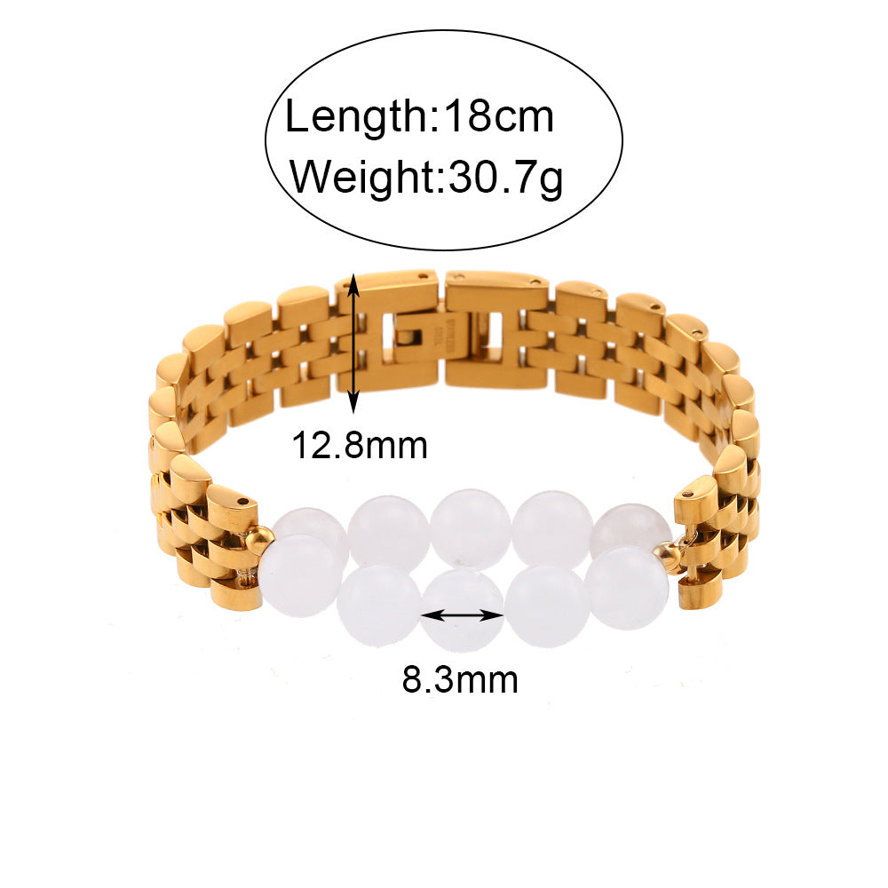 Minimalist Geometric Stainless Steel Plated Bracelet with Natural Stone Inlay for Women