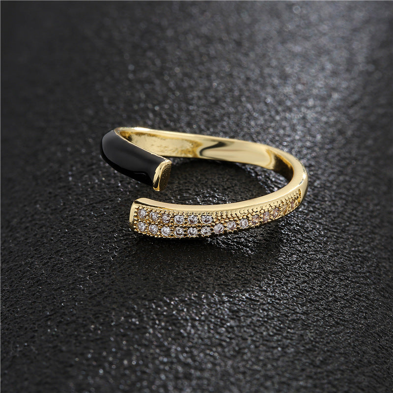 Geometric Gold Plated Brass Drip Oil Cubic Zirconia Inlay Ring for Women