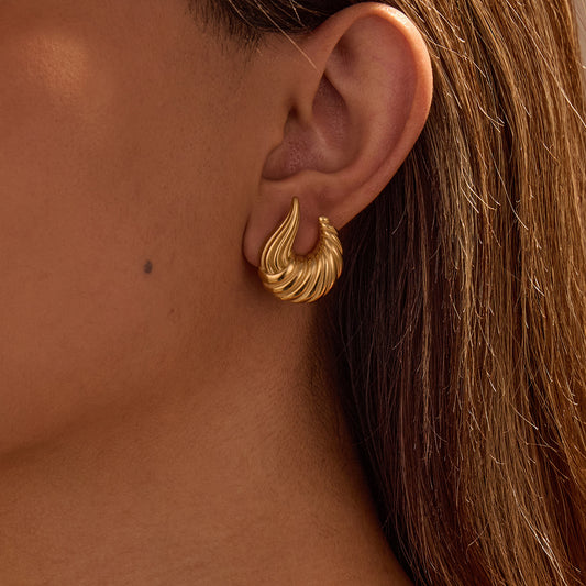 Minimalist Geometric Stainless Steel Stud Earrings with Irregular Folded Design and Polished Surface for Women