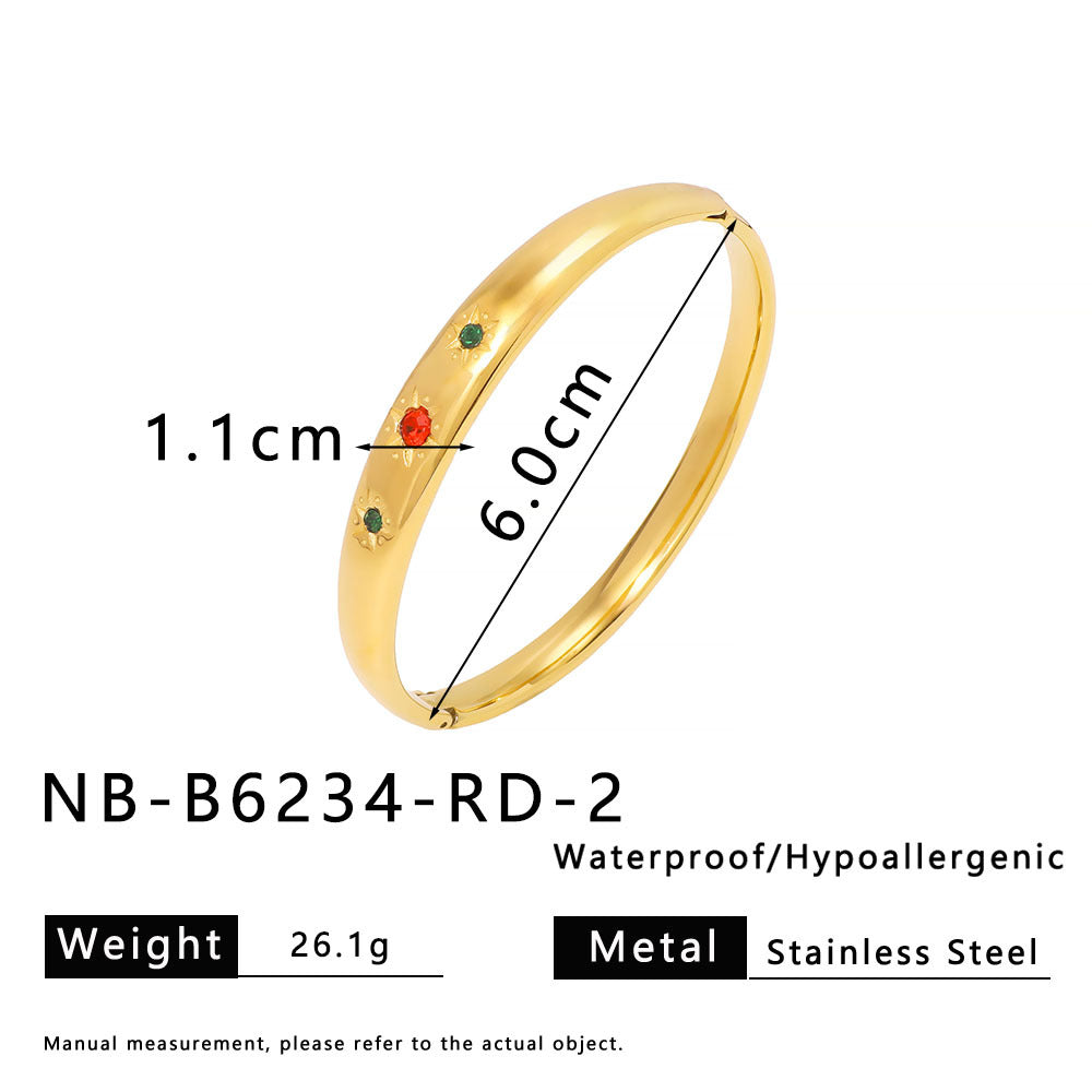 Vintage Style Geometric Stainless Steel Bracelet with 18K Gold Plating and Zircon Inlay for Women