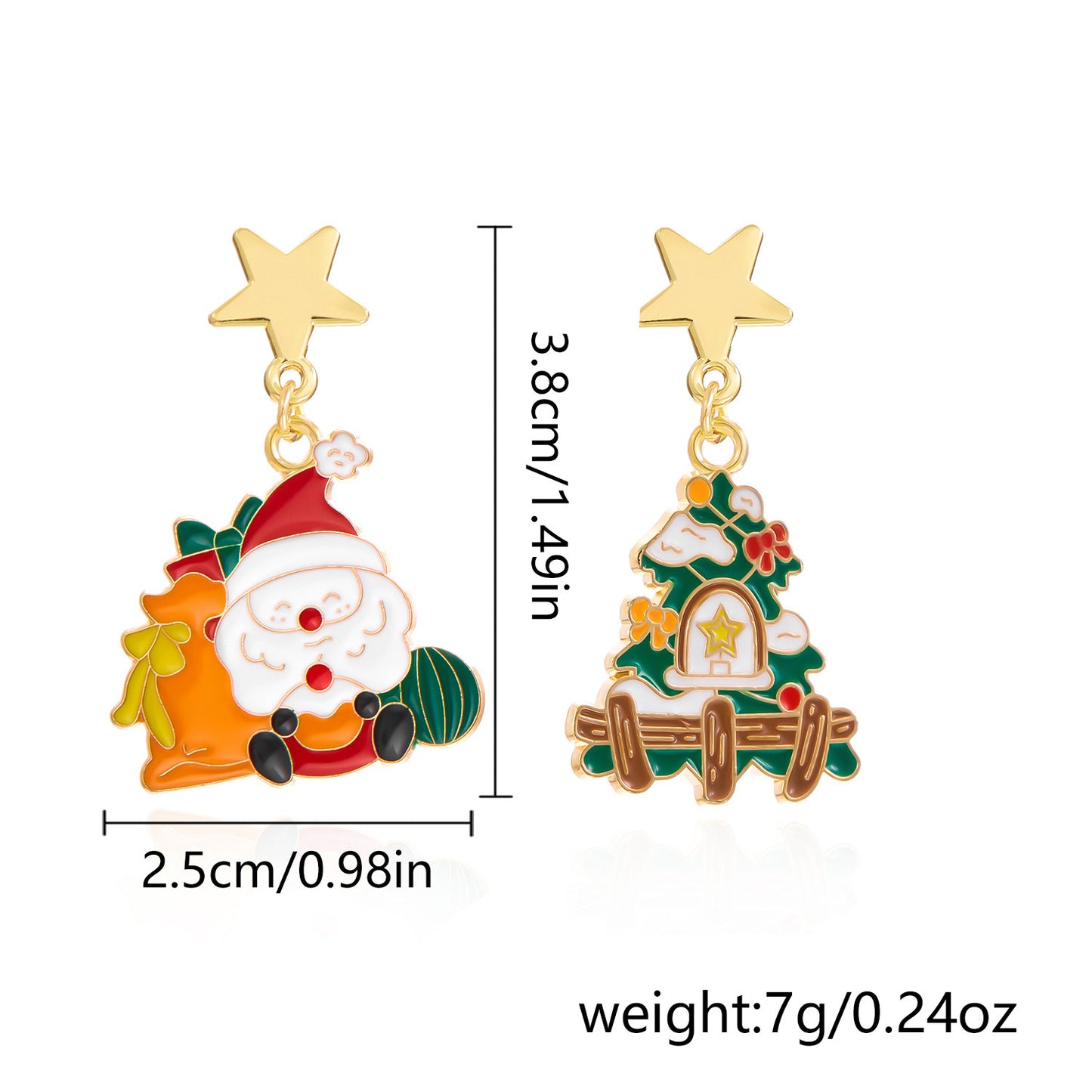 Set di orecchini e collana in lega a tema natalizio con ciondolo geometrico smaltato raffigurante renne e Babbo Natale