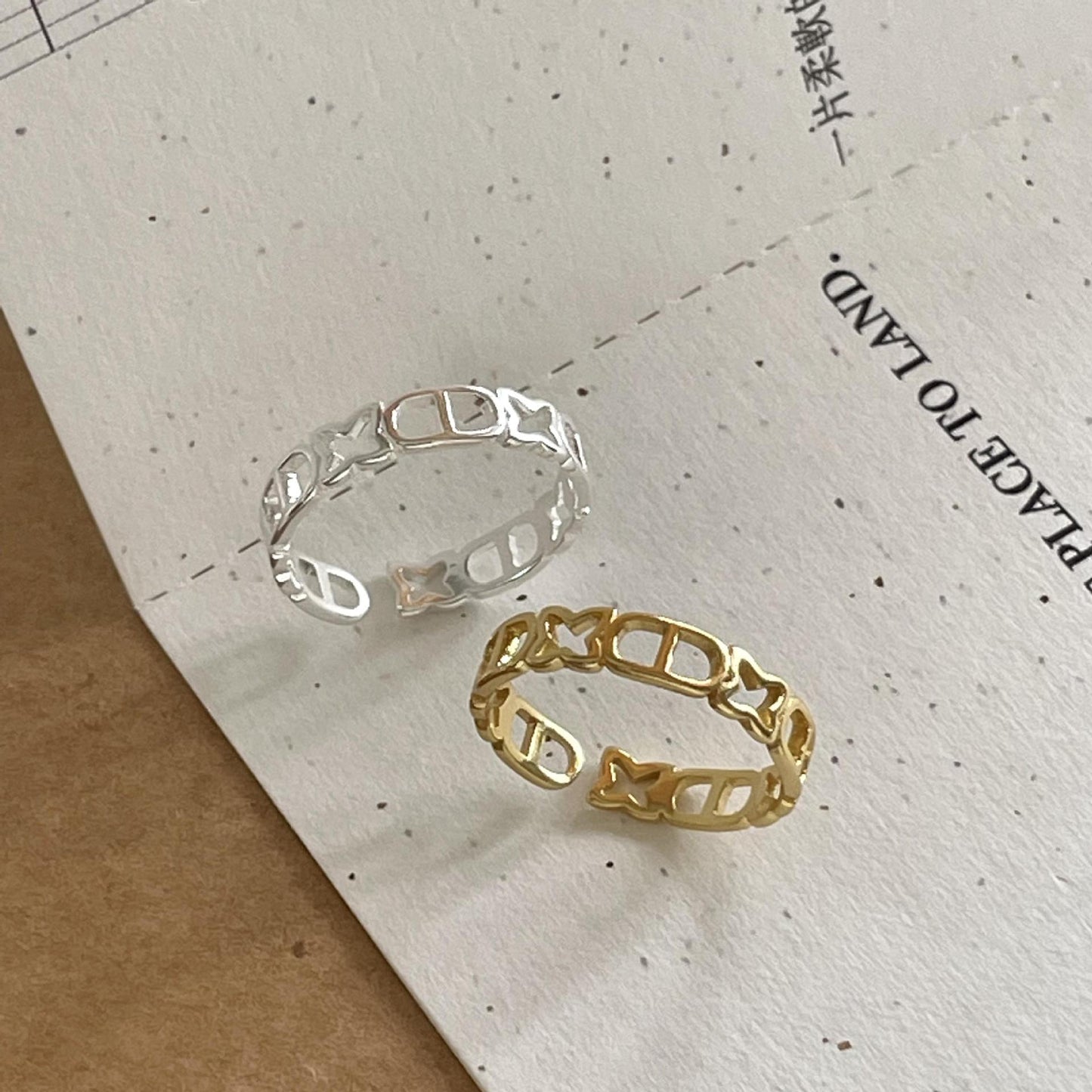 Anillo de plata esterlina 925 en forma de estrella minimalista para mujer con acabado chapado