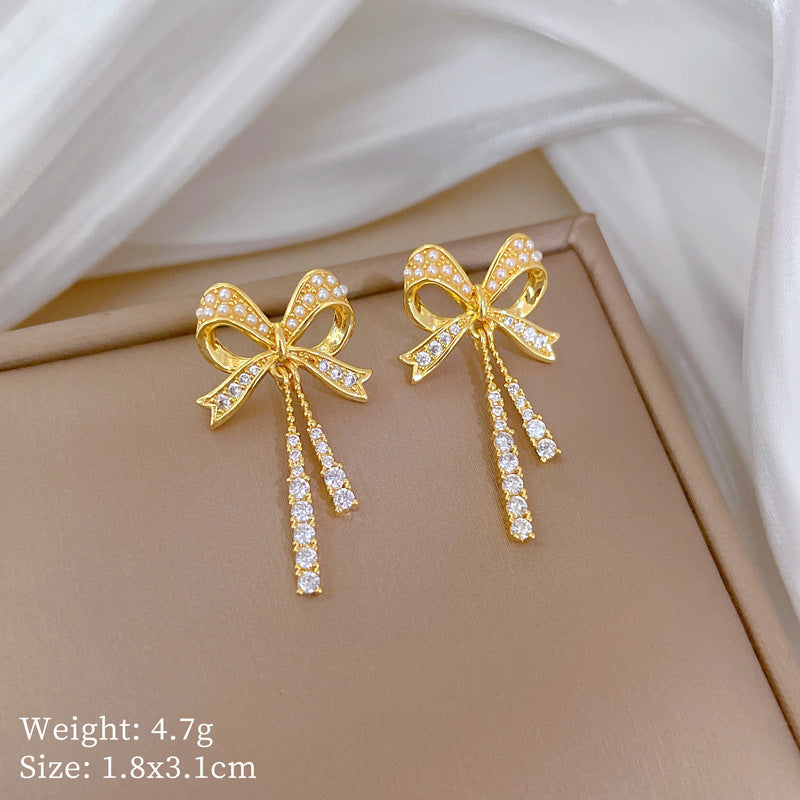 Geometric Stud Earrings for Women with Plated Copper Design, Elegant Long Tassel Drop Earrings, Sweet Style Jewelry