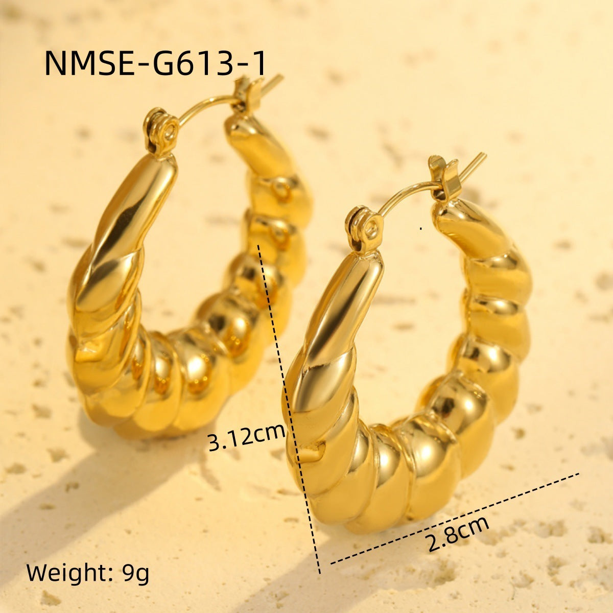 Orecchini da donna in acciaio inossidabile a forma geometrica vuota, stile vintage, placcati oro 18 carati