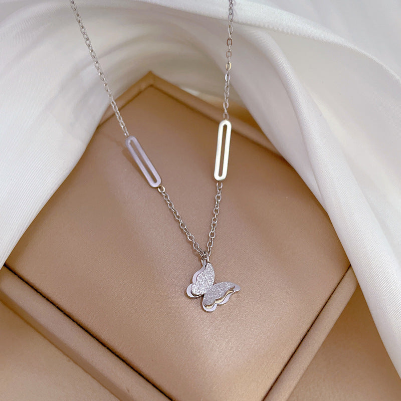 Minimalist Butterfly Pendant Necklace in Titanium Steel with Gold Plating for Women and Men